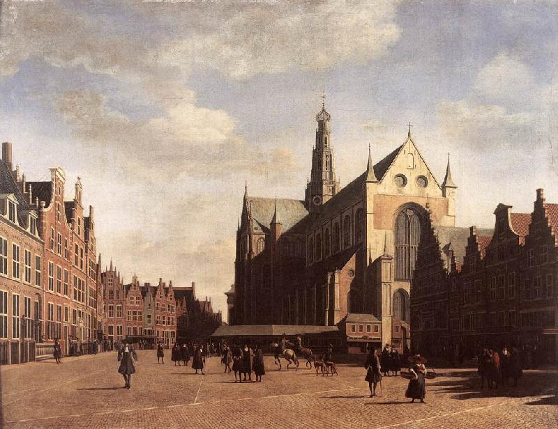 BERCKHEYDE, Gerrit Adriaensz. The Market Square at Haarlem with the St Bavo Germany oil painting art